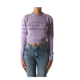 Chiara Ferragni T-shirt met ronde hals - Dames - Ronde hals truien - Paars - M - Wol - Truien & Vesten