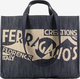 Ferragamo Shopper aus Logo-besticktem Denim Medium