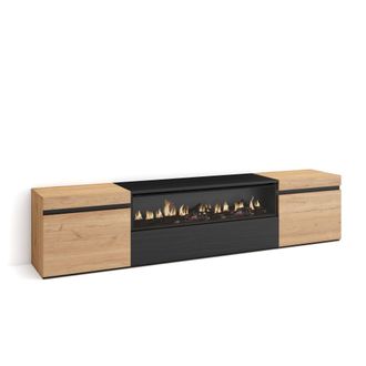 Skraut Home Skraut Home - Mueble Tv, Televisi&oacute;n, Muebles De Sal&oacute;n, Almacenaje, 200x45x35cm, Para Tv Hasta 80, Chimenea El&eacute;ctrica, Estilo Moderno, Roble Y Negro