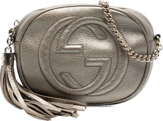 Gucci Womens Pre-owned Mini Metallic Pebbled Calfskin Soho Chain Crossbody - Grey Leather - One Size