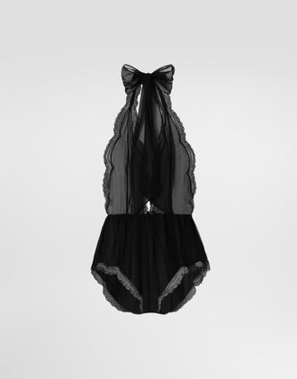 Dolce & Gabbana Chiffon And Lace Bodysuit - Woman Underwear Black 1