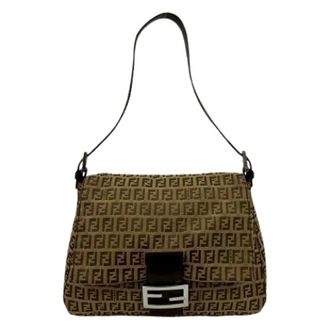 Fendi Pre-owned Mamma Baguette Canvas Leather Shoulder Bag - Dames - Pre-owned - Bruin - Maat: ONE Size Leer