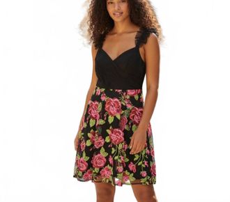 Adrianna Papell Floral Sequence Accents Dress In Black
