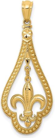 Diamond2Deal 14k Yellow Gold Diamond-cut Polished Fleur de Lis Dangle Pendant