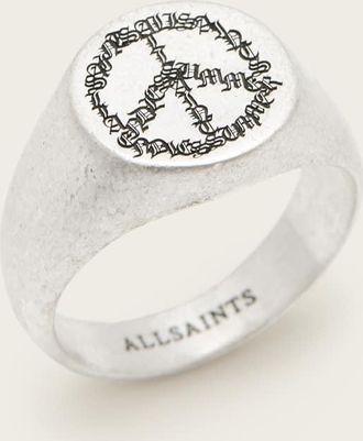AllSaints Sterling Silver Leon Sterling Silver Peace Engraved Ring, Size: M