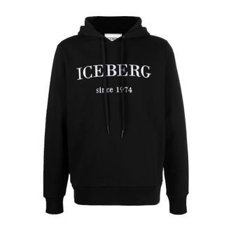 Iceberg Hoodies, male, Black, Size: 2XL Black Hoodie Branding