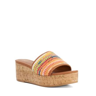 Dune London Womens Ladies Kissess - Cork Flatform Mules - Multicolour Fabric - Size UK 3