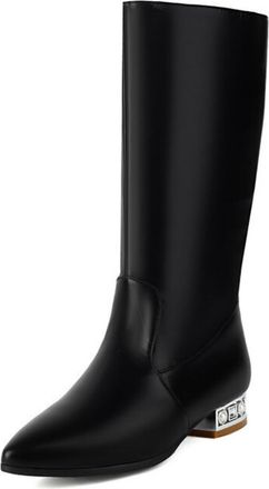 Generic Womens Pull on Slouch Mid-Calf Boots Pointed Toe PU Leather Short Boots Flat Heel Casual Boot,Black,2.5 UK
