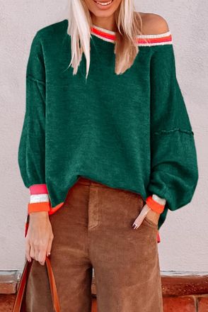 Azura Exchange Womens Knit Pullover Sweater Colorblocked Cuffs - Dark Green - Size X-Large