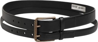 Dolce & Gabbana Black Double Strap Leather Brass Buckle Mens Belt