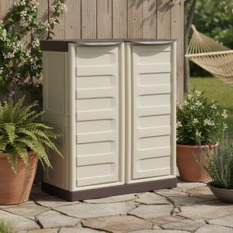 Dmora Mueble Para Exteriores O Interno Multiusos, Armario Bajo Con 2 Puertas Y 1 Estante De Polipropileno, 100% Made In Italy, 70x39h86 Cm, Color Beige - Dm