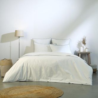 Febronie Juego de cama (65x65) percal de algod&oacute;n blanco / azul denim 260x240