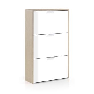 Dmora Zapatero De Tres Puertas Con Apertura Abatible, Color Roble Con Puertas Blanco Brillo, Medidas 60 X 113 X 22 Cm, Con Embalaje Reforzado - Dmora