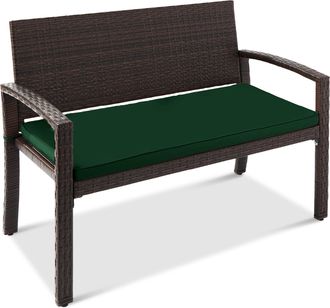 Best Choice Products 2-Person Outdoor Wicker Bench Garden Patio Porch Furniture w/ 700lb Capacity, Cushion