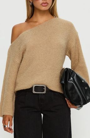 Princess Polly Delyn Off the Shoulder Sweater in Camel at Nordstrom, Size 12