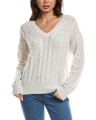Fort&eacute; Cashmere Fashioned Cable V-Neck Cashmere Sweater