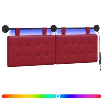 vidaXL Cabecero Colgante Con Luz Led Rojo Vino Cuero Sint&eacute;tico Vidaxl