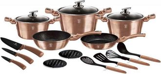 OEM Berlinger Haus Bh-6161 Juego De Bater&iacute;a De Cocina De Granito Oro Rosa 17 Piezas