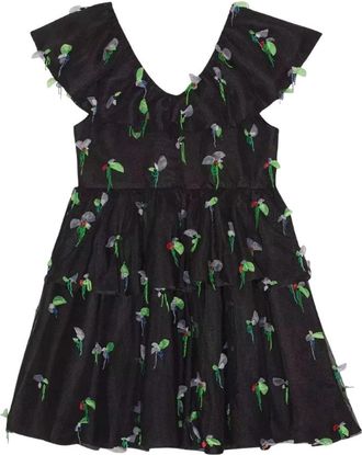 Ganni Embellished Tiered Tulle Mini Dress - Dames - Korte kleedjes - Zwart - XS - Leer - Kleedjes