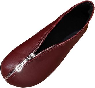 Generic Ladies Flat Shoes Round Toe Stylish Walking Flats Retro Solid Color Versatile Front Zipper Lightweight Comfy Slip On Pumps Work Shopping