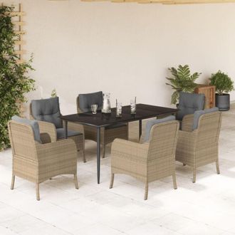 vidaXL Set Comedor De Jard&iacute;n 7 Pzas Con Cojines Rat&aacute;n Sint&eacute;tico Beige Vidaxl
