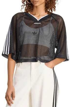adidas Originals Mesh Crop Jersey Top in Black at Nordstrom, Size X-Small