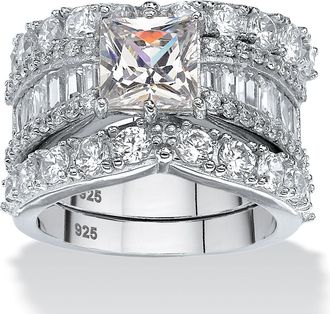 Palm Beach Jewelry 4.48 TCW Cubic Zirconia Platinum-plated Sterling Silver 3-Piece Bridal Ring Set