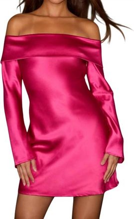Lulus Luxurious Vision Satin Off-The-Shoulder Mini Dress In Berry Pink