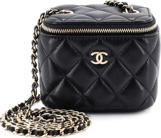 Chanel Borsa a tracolla Classic Vanity Case mini in pelle di agnello trapuntata con catena - Nero