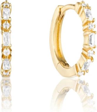 Lily & Roo Gold Three Diamond Style Huggie Hoop Earrings
