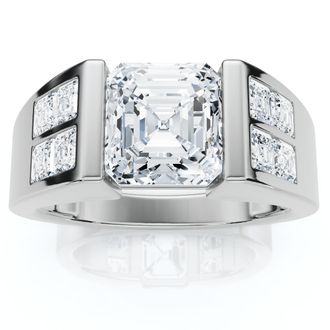 Pompeii3 Certified 5.40Ct Mens Asscher Cut Diamond Ring 14k Gold Lab Grown