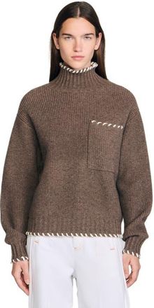 Sandro Oversized turtleneck sweater in Brown at Nordstrom, Size X-Large