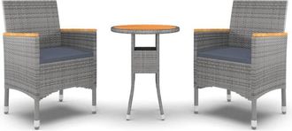 vidaXL Juego De Comedor De Jard&iacute;n 3 Piezas Rat&aacute;n Sint&eacute;tico Gris Vidaxl