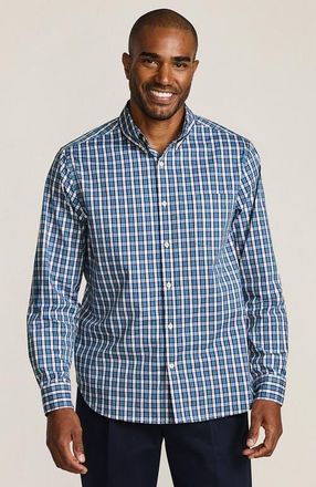 Lands End Traditional Fit Long Sleeve Travel Kit Shirt in Soft Peacock Plaid at Nordstrom, Size Xx-Large