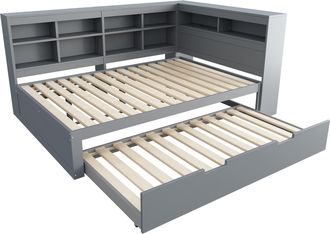 STILVORA Cama Nido 140 X 200 Cm Y 90 X 190 Cm De Madera Con Compartimentos De Almacenamiento, Puerto Usb, Sin Colch&oacute;n, Gris