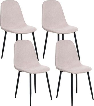 Beliani Set of 4 Dining Chairs Polyester Upholstery Iron Black Legs Armless Dining Room Beige Crandall