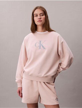 Calvin Klein Jeans Calvin Klein Womens Monologo French Terry Relaxed Sweatshirt - Pink - XS