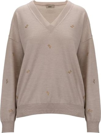 Herno V-hals Truien - Dames - V-hals truien - Beige - XL - Wol - Truien & Vesten