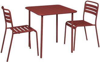 Sweeek 2-seater square steel garden table set with 2 chairs Sienna earth 70x70x72.5 cm - Amelia