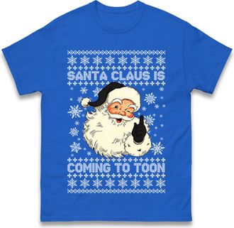 Generic Newcastle Santa Claus is Coming to Toon Christmas T-Shirt, Fun Festive Geordie Xmas Tee, Newcastle United Football Gift Top Royal Blue