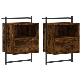vidaXL Vidaxl - Mesitas De Noche De Pared 2 Unidades Roble Ahumado 40x30x61 Cm