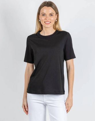 Margittes Milla Crochet Crew Tee In Black