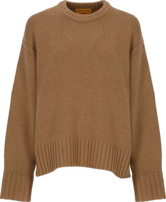 Guest In Residence Light Brown Cashmere Side Slit Crewneck Sweater