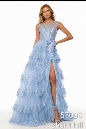 Sherri Hill Tiered Sequin Prom Dress In Light Blue