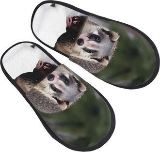 Generic Fluffy Cotton Slipper Opossum In Snow print print Mens Slipper Cosy Winter Slippers for Bedroom Hotels Travel L