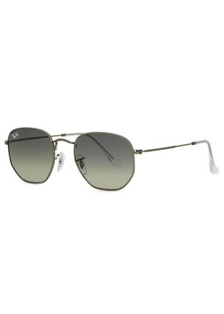 Ray-Ban Gunmetal Polarised Hexagon-frame Sunglasses, Sunglasses, Grey, Charcoal Lenses, Ray Bans Hexagonal Sunglasses, 100% UV Protection