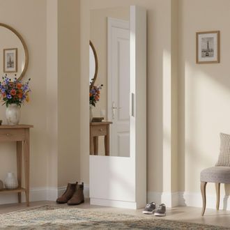 Dmora Zapatero Con Puerta Batiente Espejo, Color Blanco, Medidas 50 X 180 X 22 Cm, Con Embalaje Reforzado - Dmora