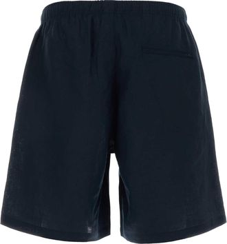 Cellar Door Mens Navy Blue Linen Jago Bermuda Shorts Exterior: Pantaloni Trousers