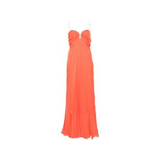 Raquel Diniz Gowns, female, Orange, Size: XS Ruched Keyhole Dress