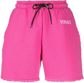 Versace drawstring logo shorts - women - Cotton/Polyester - 40 - Pink
